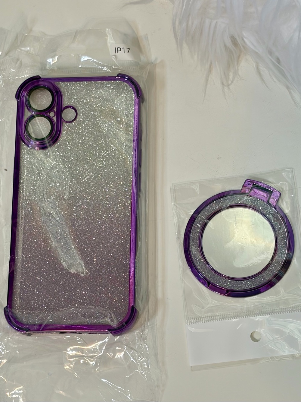 iPhone 17 Gradient Purple Glitter Ring Kickstand Phone Case NWT